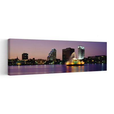 Fountain In A Lake Lit Up At Night, Lake Eola, Summerlin Park, Orlando, Orange County, Florida, Usa Abstract Modern Architecture City Wall Art