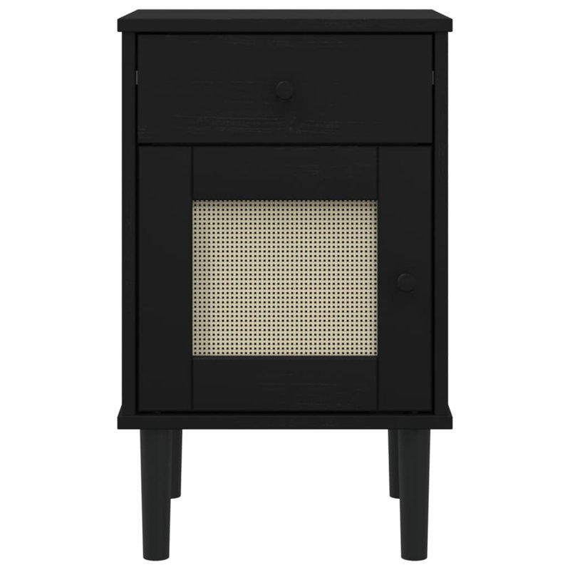 Bedside Table Rattan Look, Black