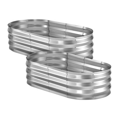 2 Pack Galvanized Raised Garden Beds, 4 x 2 x 1 ft, Oval Metal Planter Boxes Kit Outdoor, Bottomless Elevated Garden Box with Gloves, Alu-Zinc, for Planting Flowers Fruits Vegetables, Silver