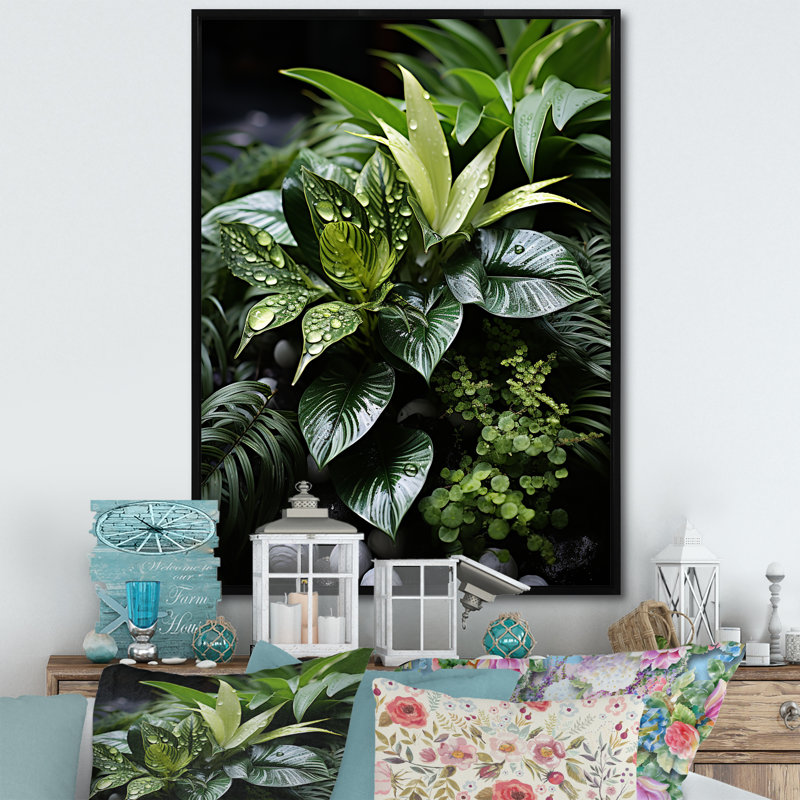 Plantes Botanical Oasis - reproduction d'art sur toile florale, H 40 po x l 30 po x P 1,5 po, Cadre flottant noir