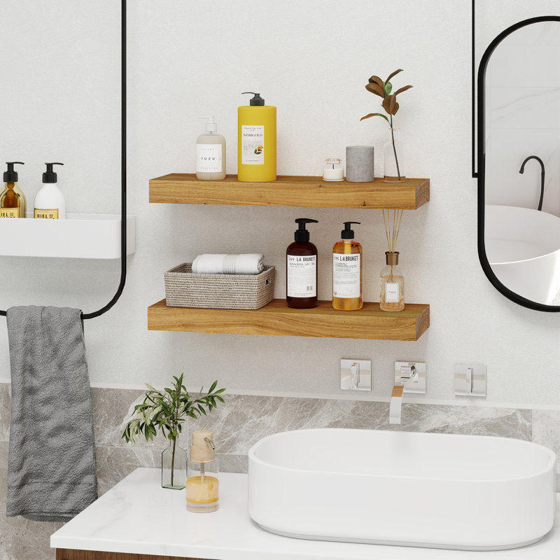 Draven 2-Piece Modern Reclaimed Elm Floating Shelves 1.96 Inches Thick, Wood, 1.96" H x 24" W x 8" D
