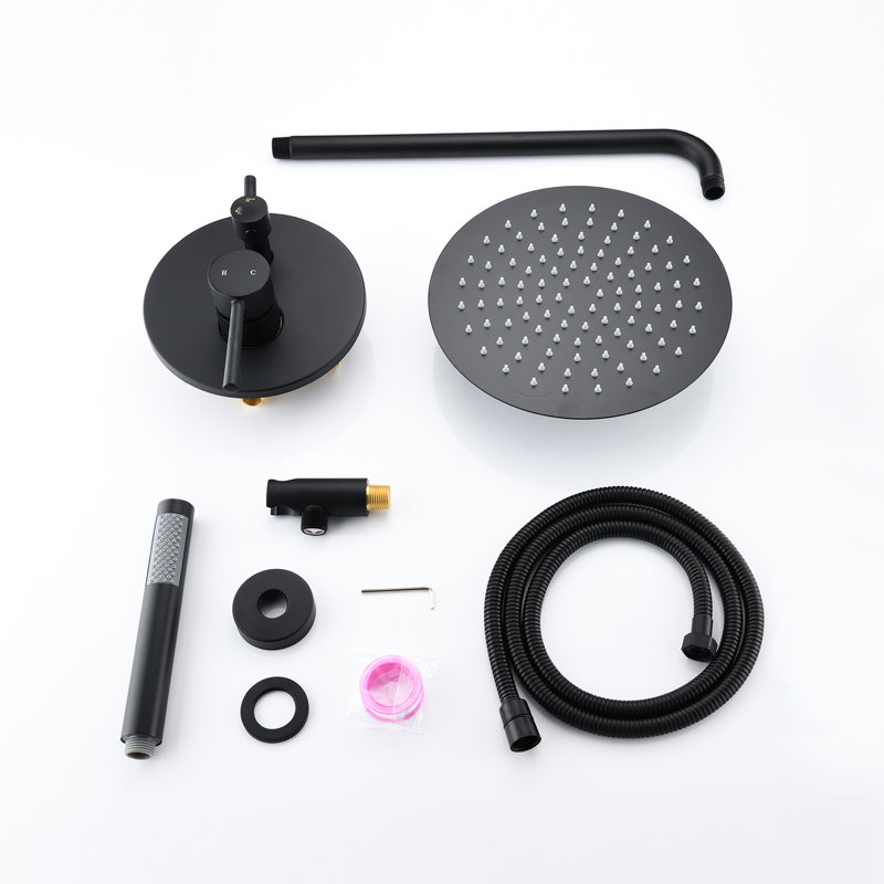 Matt Black Shower . Wall Mounted With 10" Rain And Handheld Heads. Balancing. Adjustable Holder, 360 Rotary. Corrosion Resistance. 1.8 Gpm Flow. Swivel Spout. Compatible American . Balancing Valve.