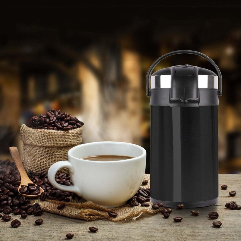 3L Vacuum Airpot Insulated Flask Stainless Steel Hot Tea Coffee Drink Thermos Jug With Pump Action Silver, Black