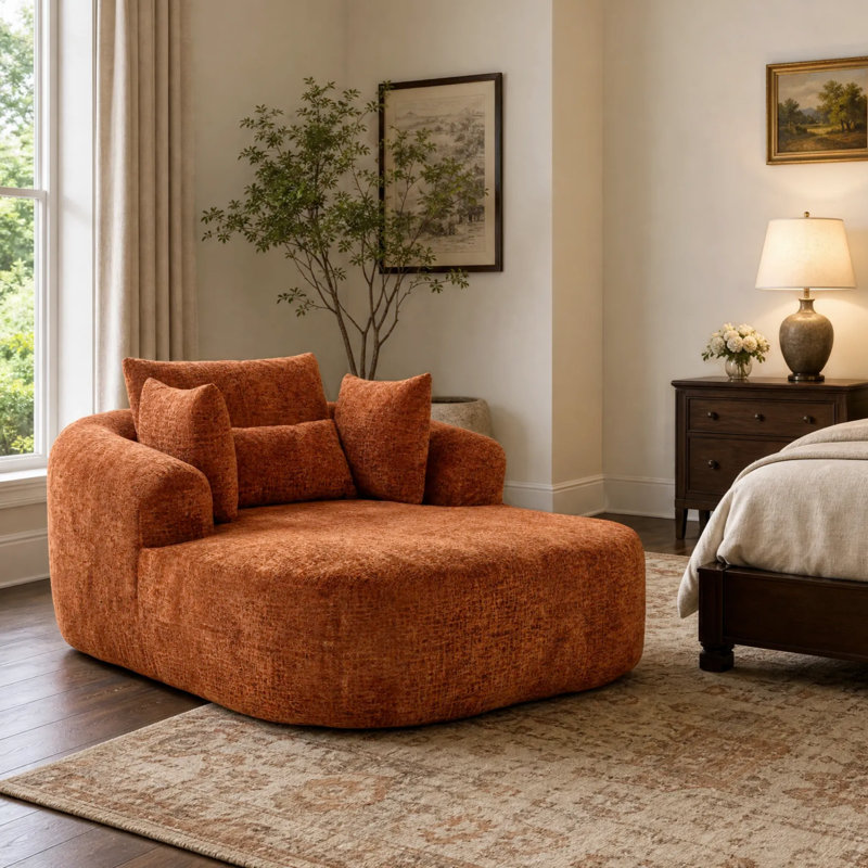Indoor Chaise Lounge, Oversized Chaise Lounge Chair, Upholstered Lounge Chair for Living Room & Bedroom, Orange
