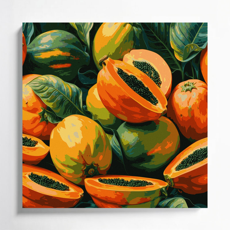 Fruit, papaye brune, art mural sur toile, H 32 po x l 32 po