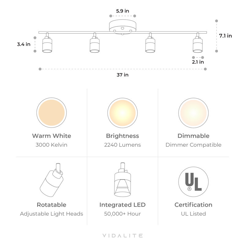 Shura 4-Light Integrated LED Track Light w/ Rotatable Heads, 3 ft. Track Lighting Kit, 3000k, 2240 Lumen, Bronze