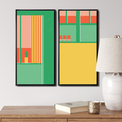Retro Abstract Colorful Geometric Designs XII - 2 Piece Graphic Art Set