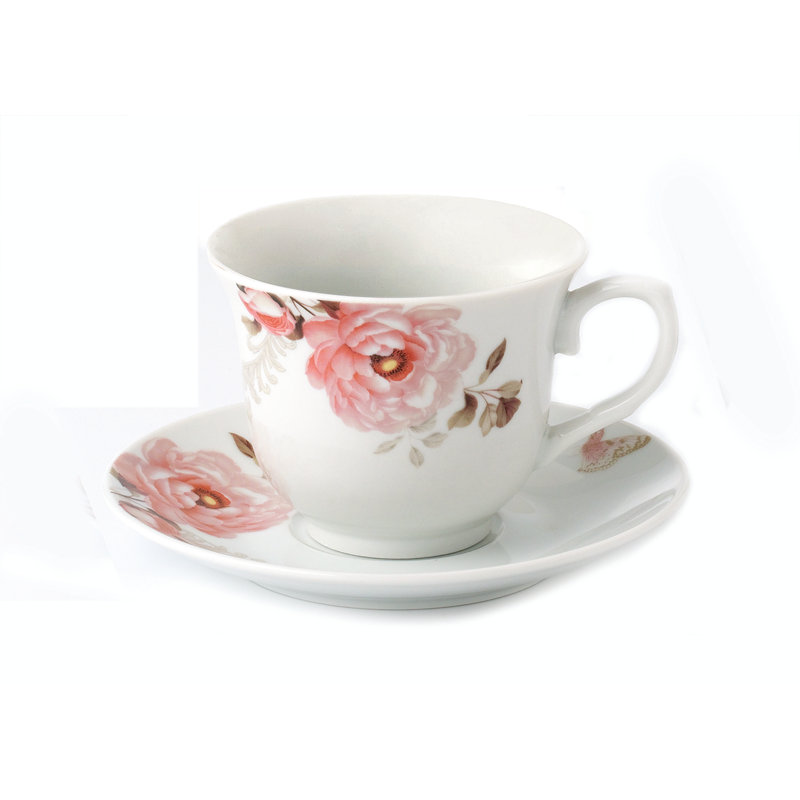Blush Floral Porcelain Teacup and Saucer Set, 8-Piece