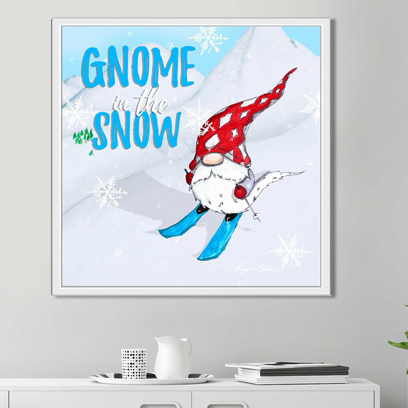 «Gnome Ski Ride», impression, H 31,5 po x l 31,5 po x P 2 po, Cadre flottant blanc