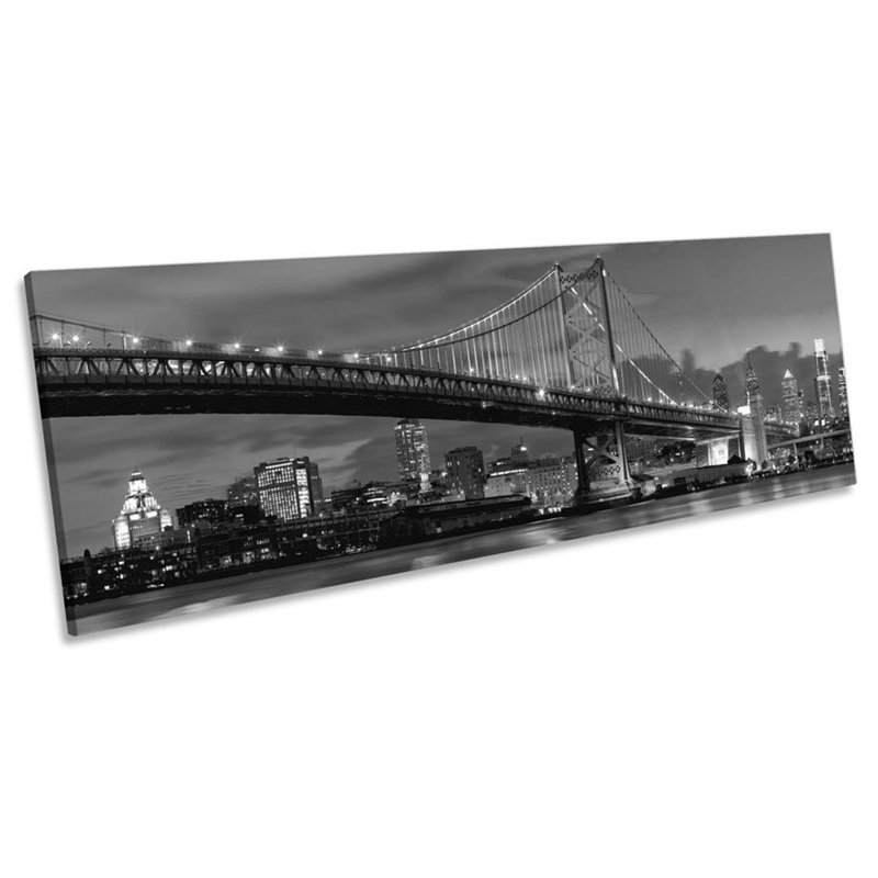 Philadelphia Skyline Ben Franklin Bridge - Wrapped Canvas Print, 30.48cm H x 91.44cm W x 2cm D