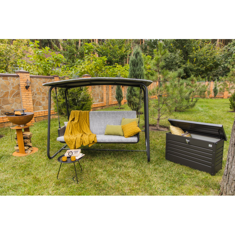 Biohort LeisureTime 51 39.7" L x 18.1" W x 24" H  Water Resistant Metal Galvanized Steel Deck Box with Lock and Soft Close Hydraulic Lift Dark Gray