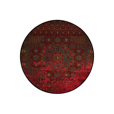 Tapis décoratif rond vintage à motif tissé bourgogne lavable à la machine