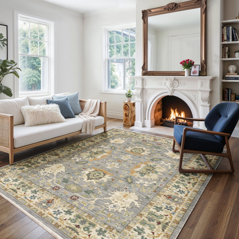 Oriental Machine Woven Wool and Nylon Area Rug, Rectangle 5'3" x 7'6"