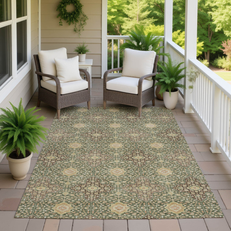 Machine Washable Indoor/Outdoor Chantille ACN2566 Damask Rug, 8' x 10', Olive
