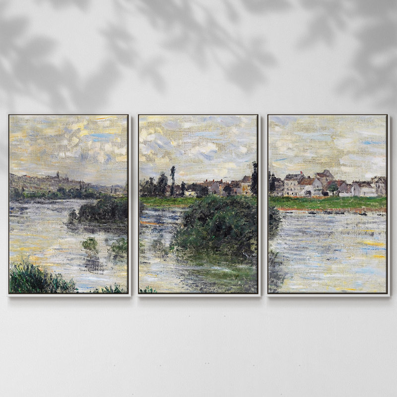 La seine à Lavacourt, 1879 3 pièces, H 24 po x l 48 po x P 2 po, Blanc
