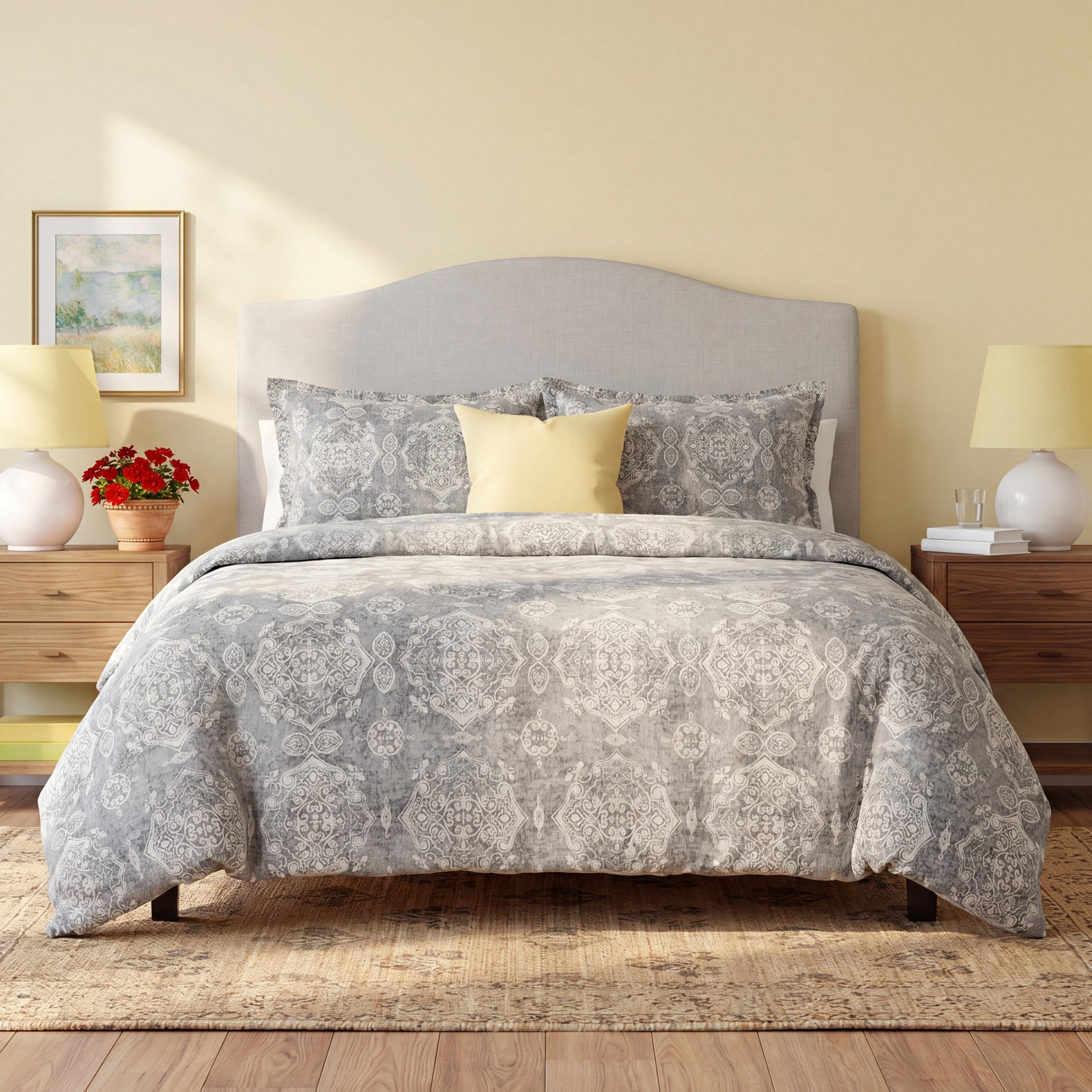 Gae Cotton Duvet Cover Set, Full/Queen Duvet Cover + 2 Shams, Stone