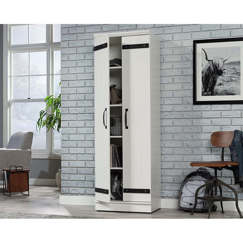 Soft White Tall Kitchen Pantry Cabinet with Adjustable Shelves