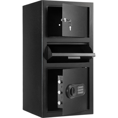 3.6 Cubic Feet Drop Safe With Digital Keypad, Large Capacity For Bank Slip, Checks, And Jewelry, Reinforced - Intrusion Design, Dual Unlock Box Black Steel, 3 , Storage Bills, Double Alarm