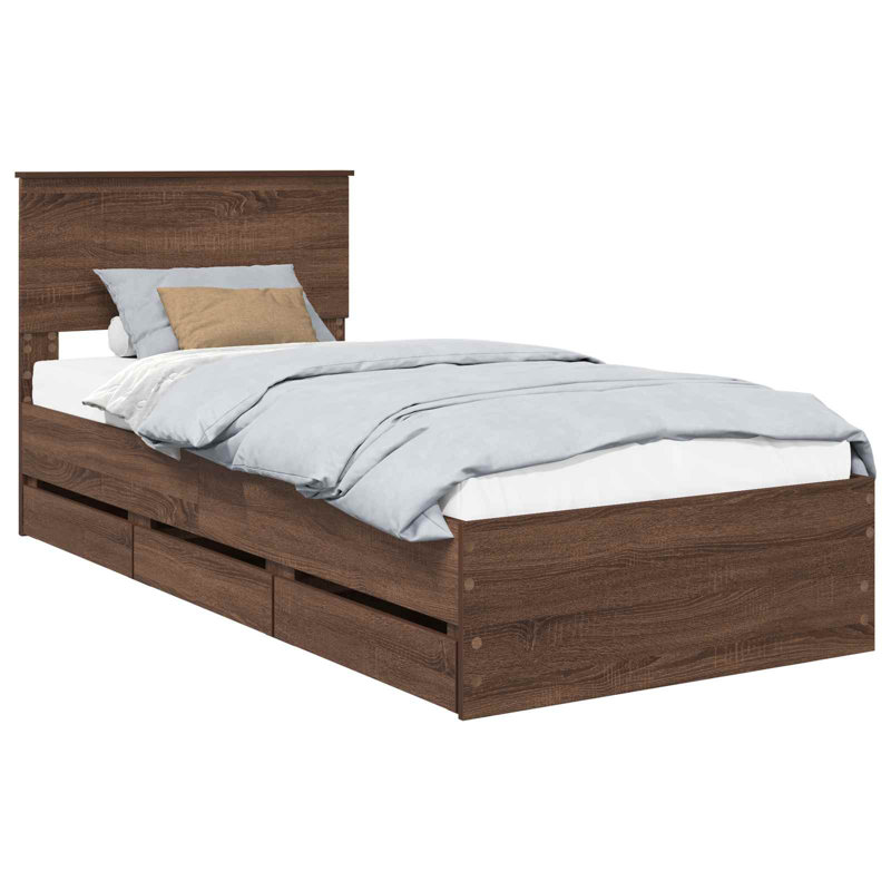 Bed, European Single (90 x 200 cm), Brown Oak