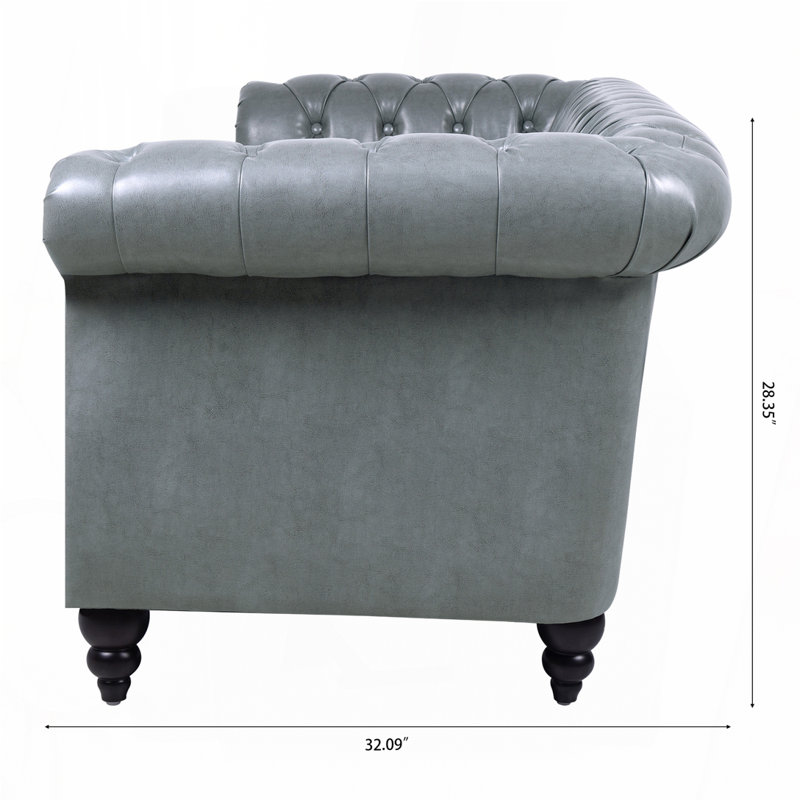 Canapé Chesterfield 83,85 po Deaneen, Similicuir gris