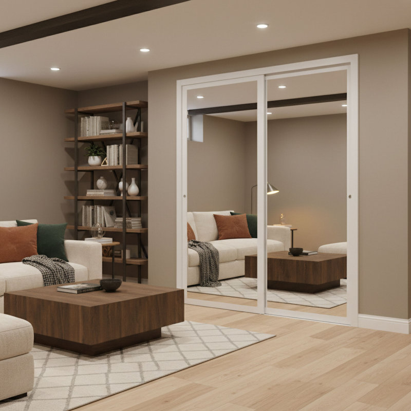 Portes Milette - 2 portes coulissantes avec miroir | Shaker avec Apprêt blanc | quincaillerie incluse | Fait au Canada