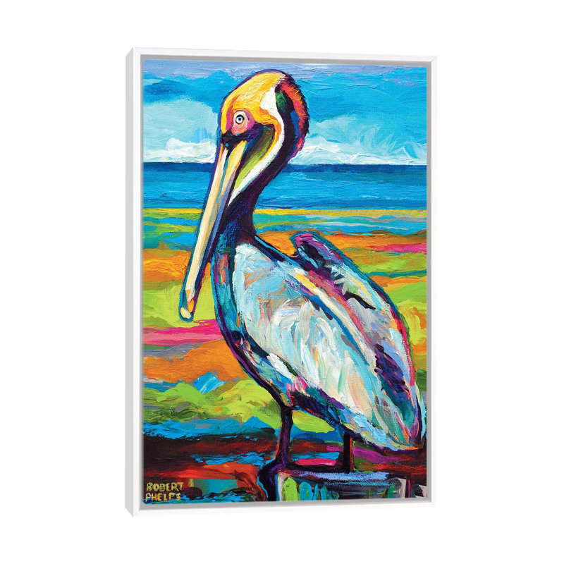 «Pelican» par Robert Phelps - reproduction d'art, H 26 po x l 18 po x 1,5 po, Toile blanche encadrée, Aucun mat