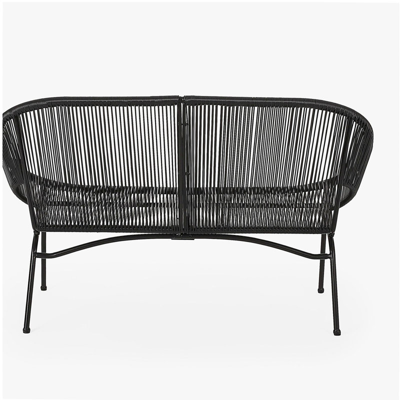 Causeuse Remma, rotin extérieur, panier tissé, structure en fer noir, 52 po