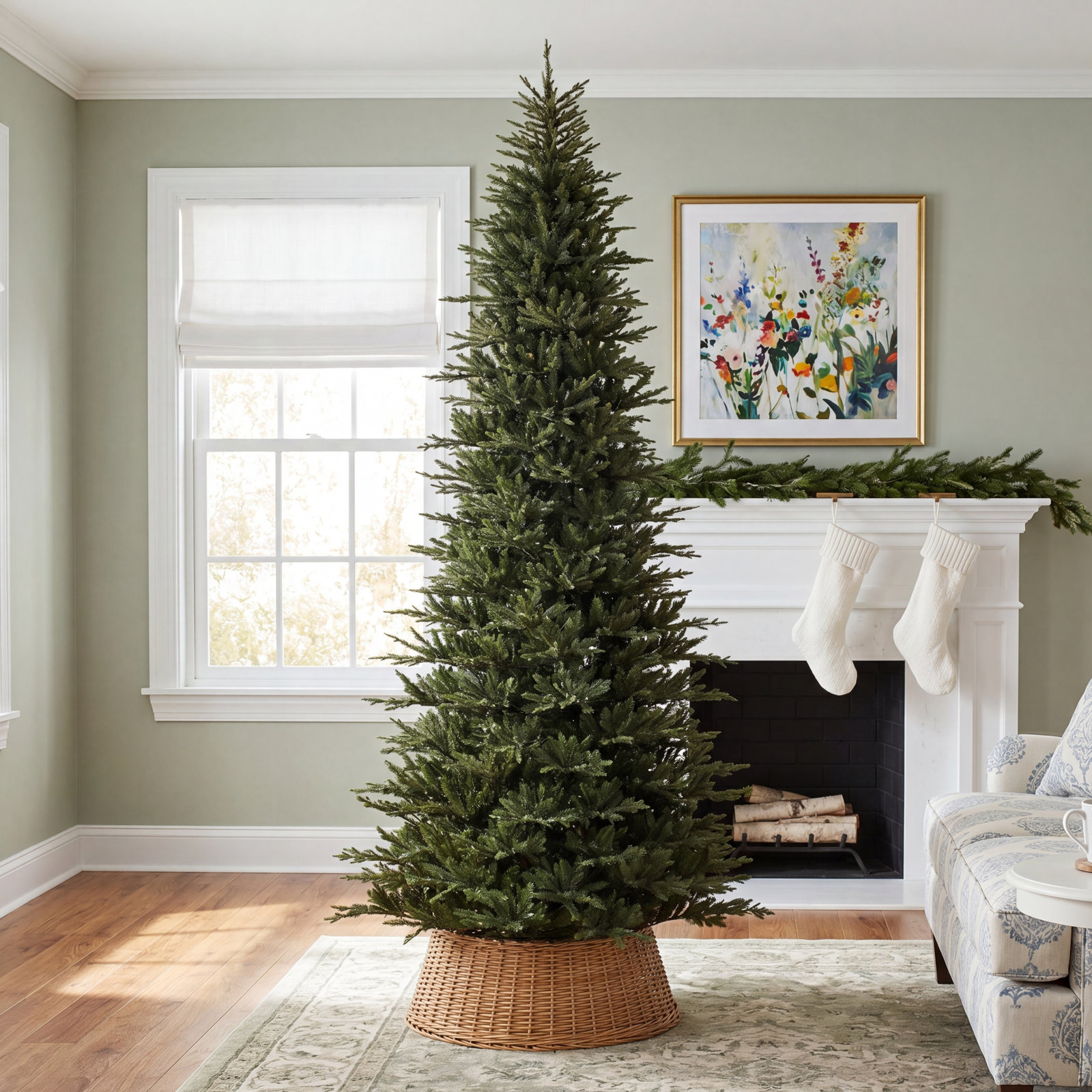 Hachmin Slender Pre-Lit Fir Christmas Tree, 10' H