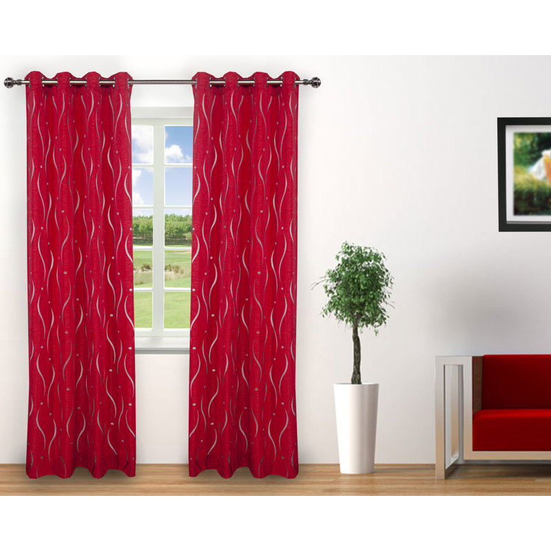 Panneaux de rideaux semi-transparents à oeillets massifs Henriksen, rouge