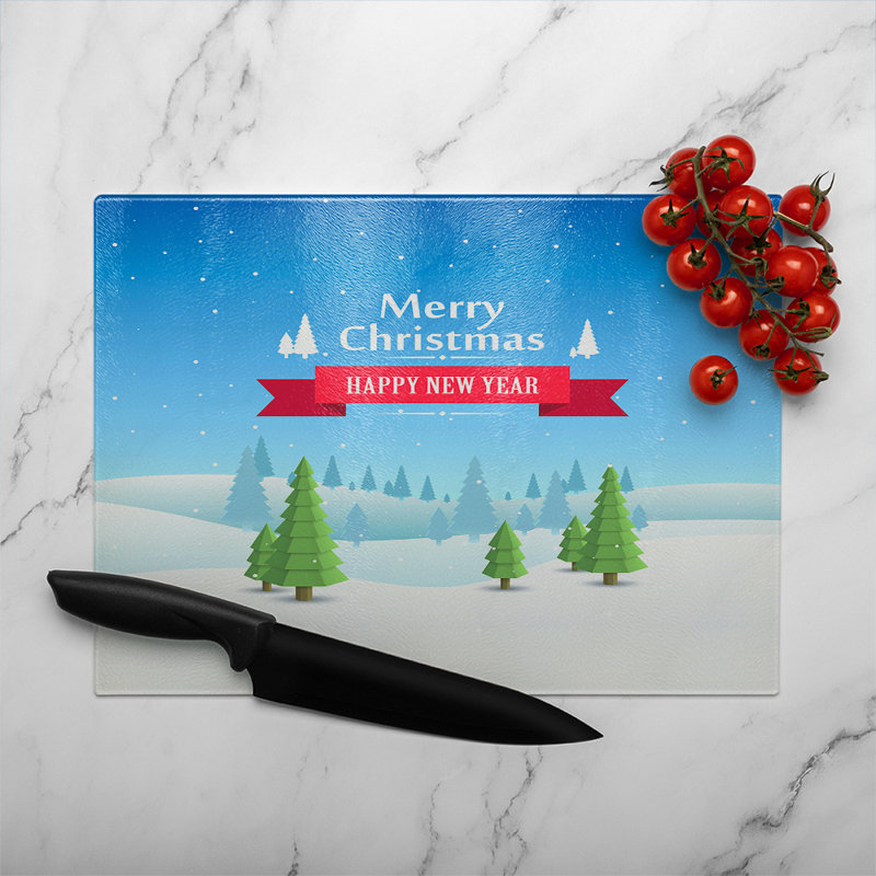 Merry Christmas Cover Art Dining Glass Chopping Board, 40cm L x 28cm W