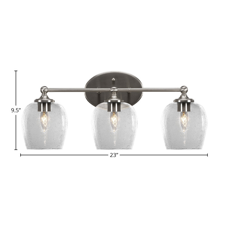 Barre d'éclairage de salle de bain Aitkens avec verre à bulles transparent de 6 po, Nickel brossé, 3