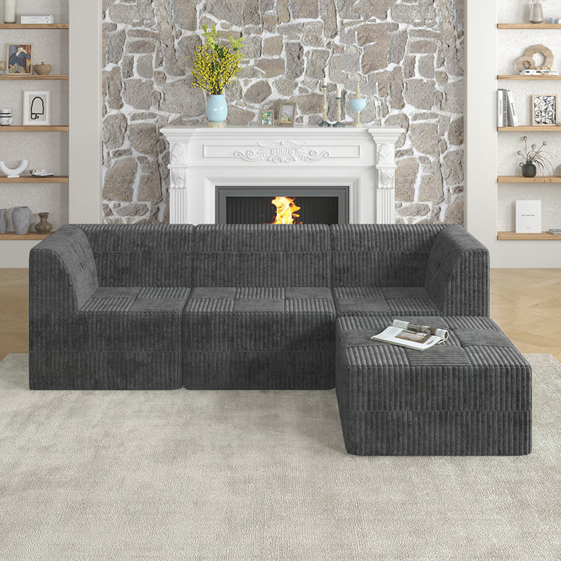 Canapé modulaire en L, Tissu gris