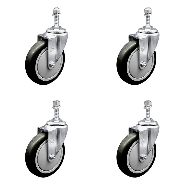 Polyurethane 3/8 Inch Threaded Stem Caster Set 2 Brakes SCC
