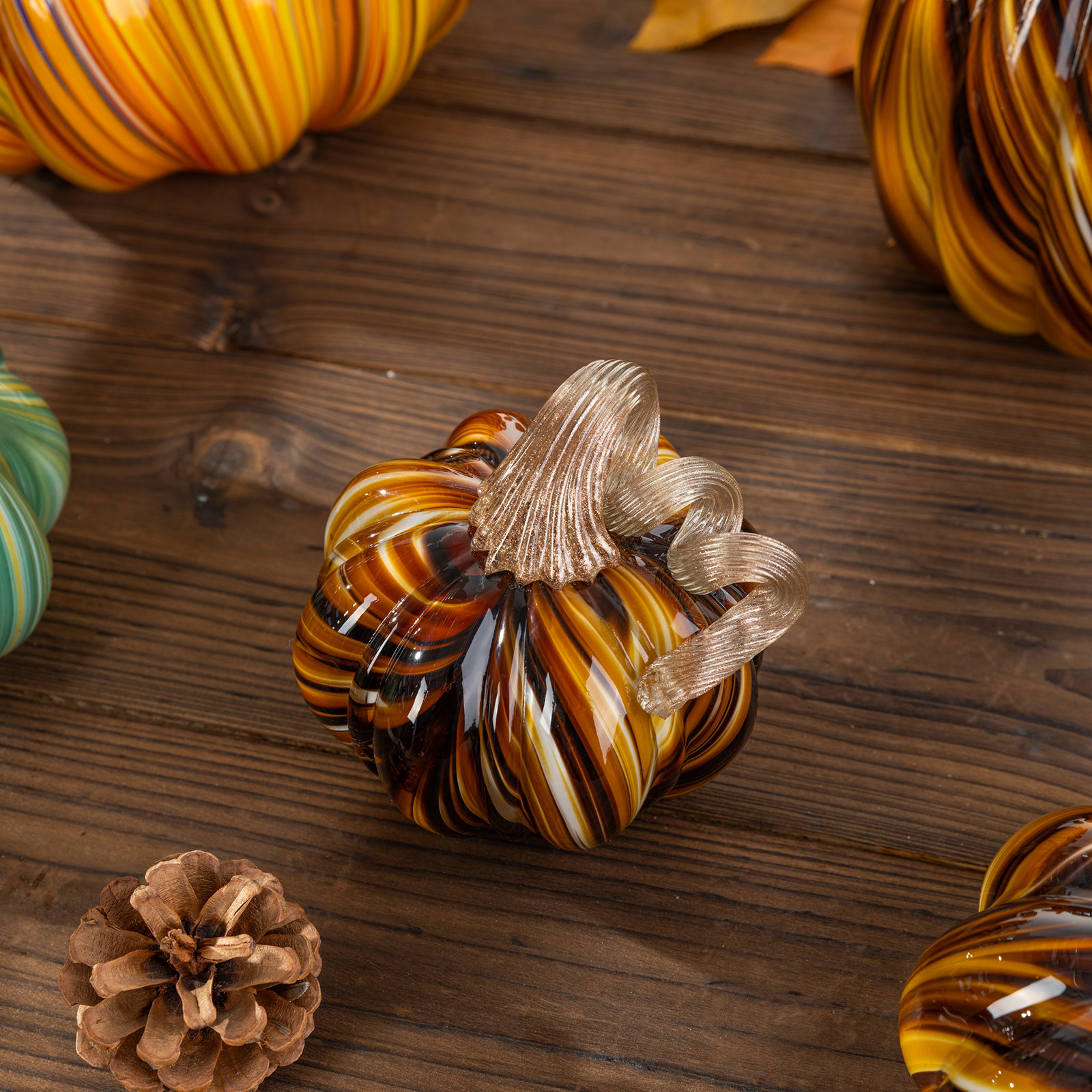 Striped Glass Pumpkin, Brown