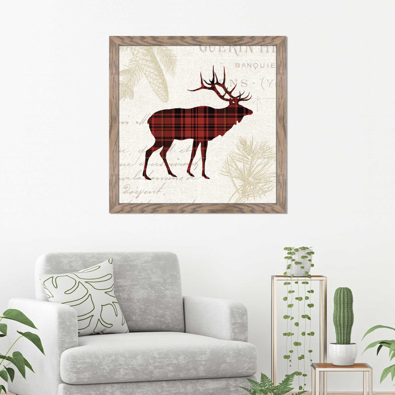 «Plaid Lodge III», impression sur toile, H 25,5 po x l 25,5 po x P 1 po, Cadre taupe délavé