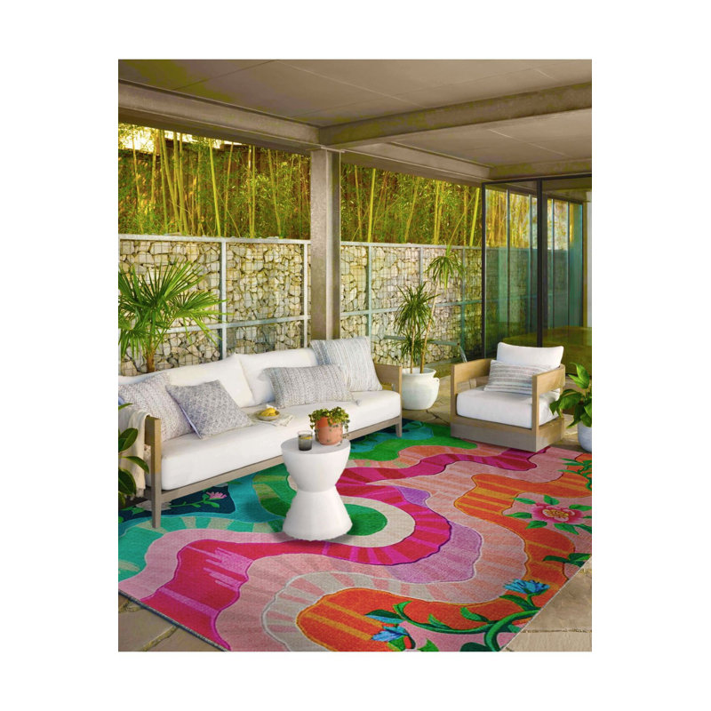 Paris Collection Multicolor Wavy Details and Floral Pattern Creative Modern Decorative Machine Washable Rug