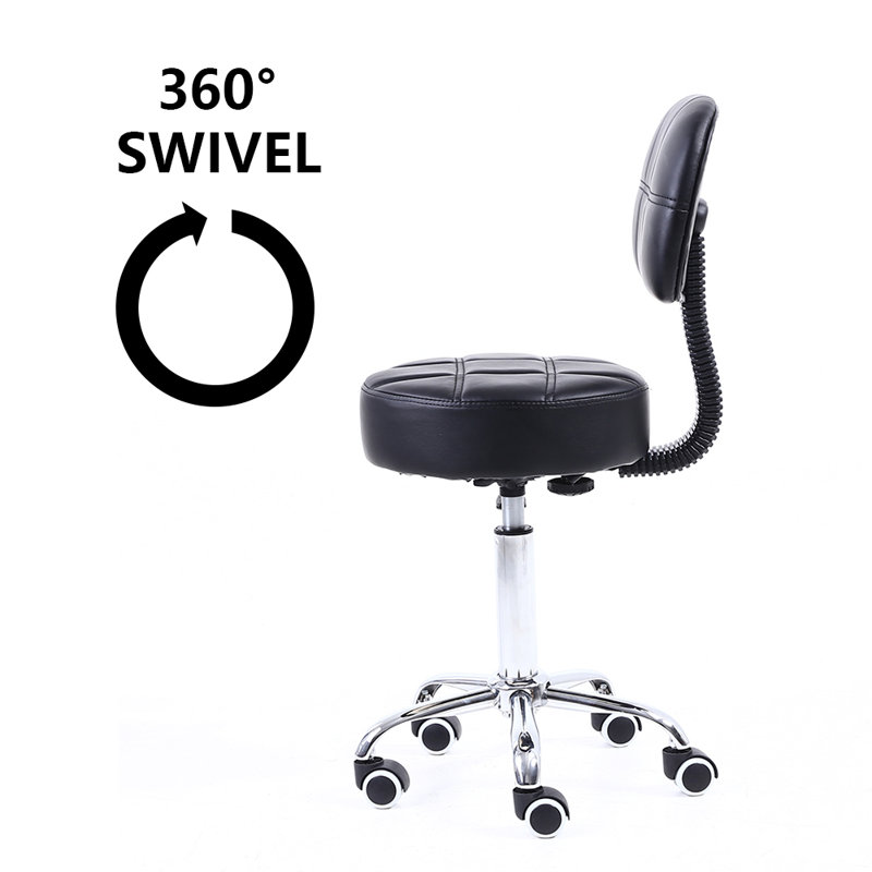 Backed Adjustable Height Ergonomic Lab Stool with Wheels, Black