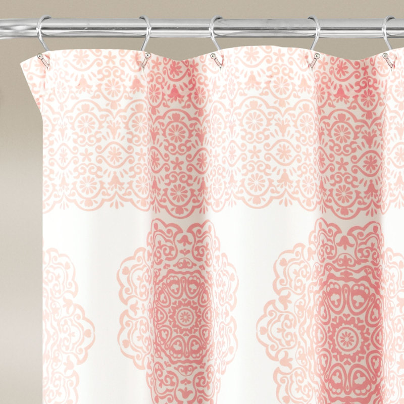 Extended Length Blush Floral Motif Polyester Shower Curtain