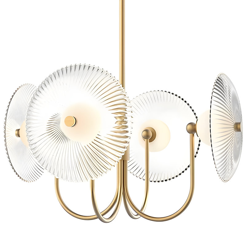 Lampe de table à 4 lumières de 20 po de large à nervures en verre à DEL géométrique intégrée - noir mat, Or