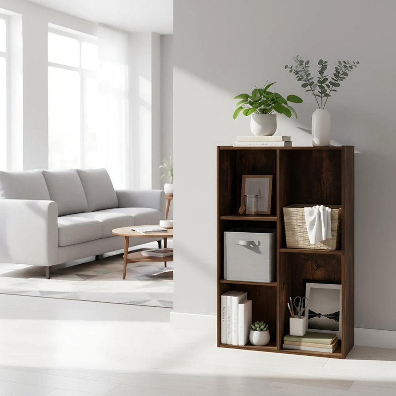 Luder 5-Cube Reversible Open Shelf Amber Pine Cube Organizer Living Room Storage Modern