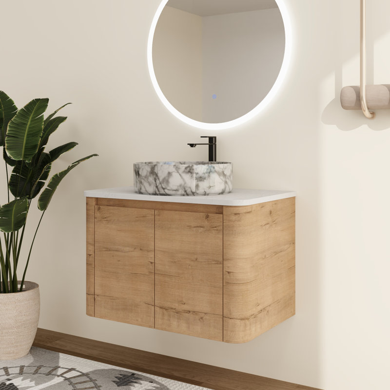 Meuble-lavabo mural simple 30 po avec lavabo en céramique Greythor , 30", Blanc avec motifs gris
