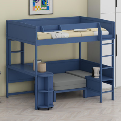 Loft Bed with Integrated Desk, Storage Shelf, Sofa Seating, and Built-in Lighting