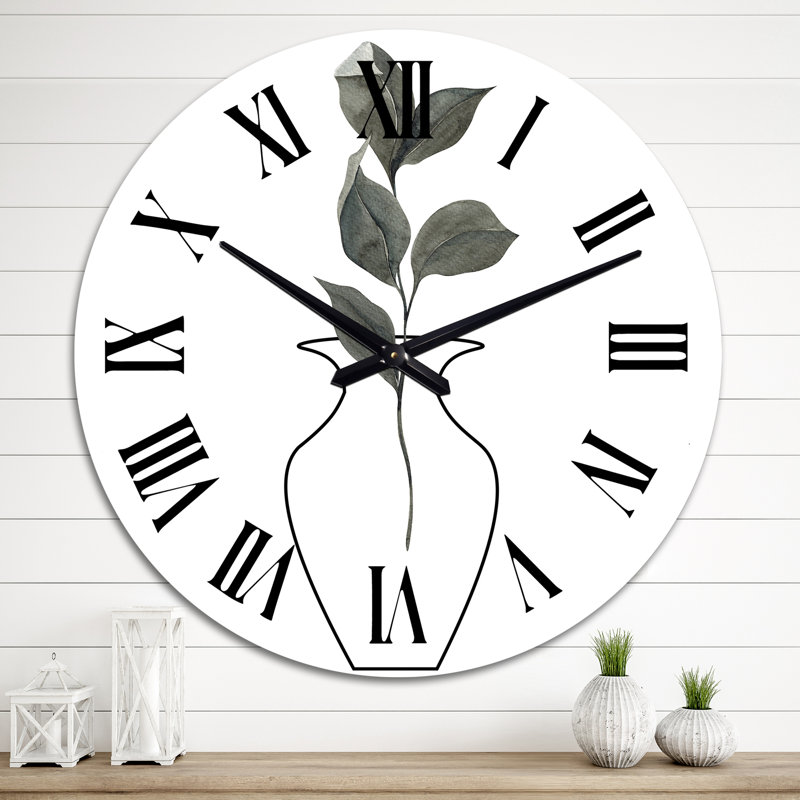 Composition avec bouquet floral minimaliste I - Horloge murale décontractée, Moyenne