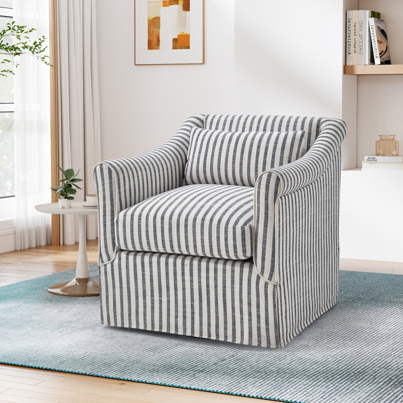 30" Wide Contemporary 360° Swivel Arm Accent Chair With Lumbar Pillow, Blue