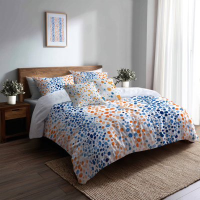 Abstract 6 Pcs Comforter Set - Modern Orange Dot Ocean Bedding And Throw Pillow Set
