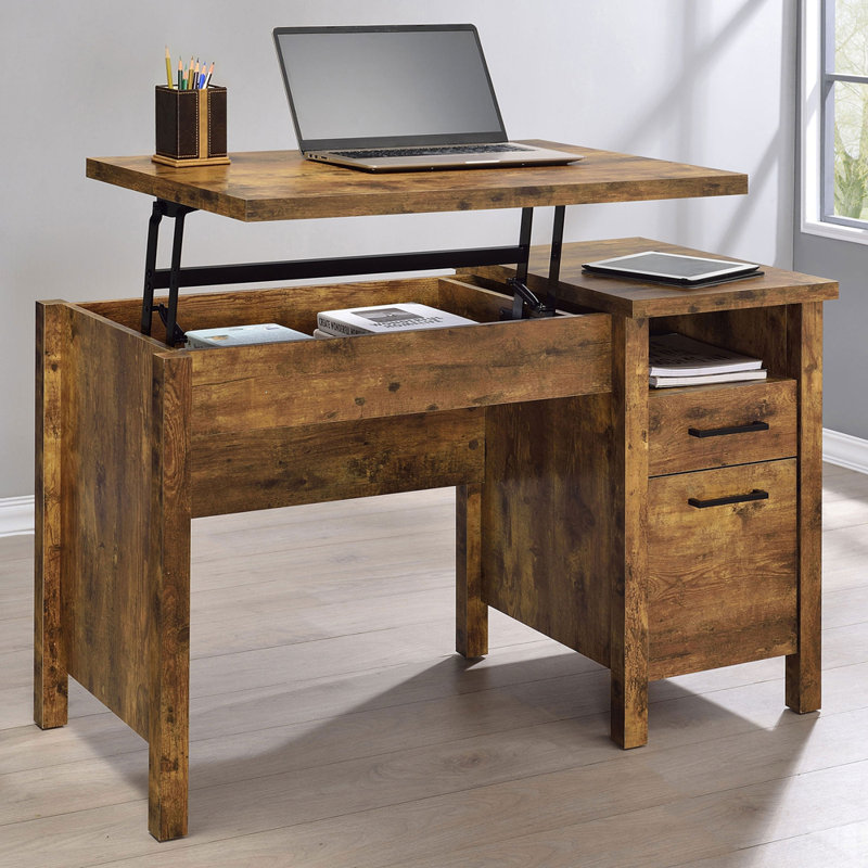 Bureau de bureau Chicolm Rustic Nutmeg avec plateau ergonomique et grand espace de rangement
