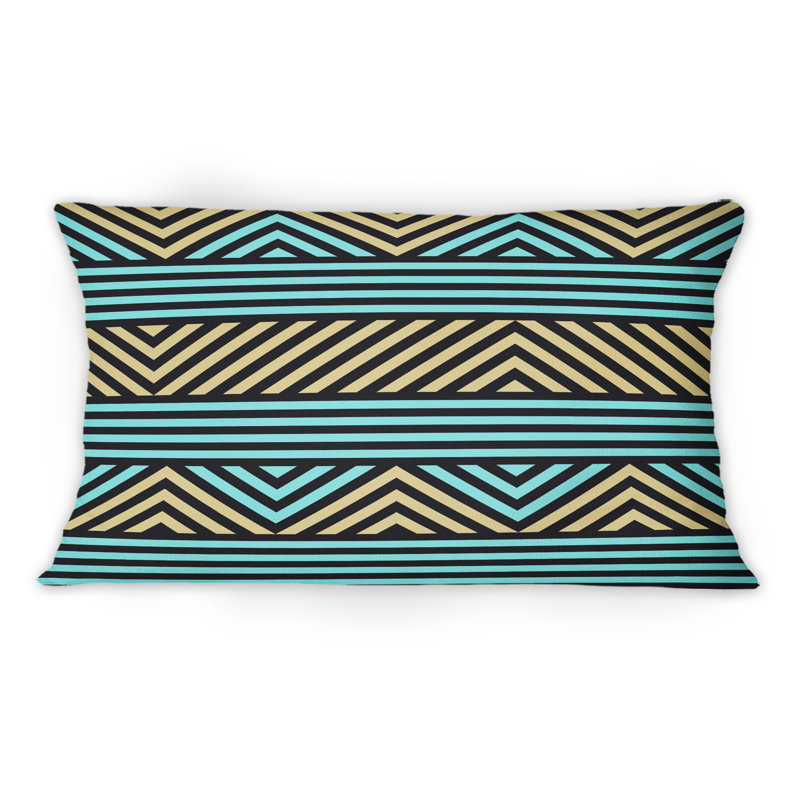 Coussin décoratif à motif géométrique triangles bleu et jaune