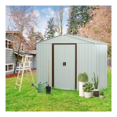 Remise de rangement extérieure en métal 8 pi x 4 pi avec base en métal blanc