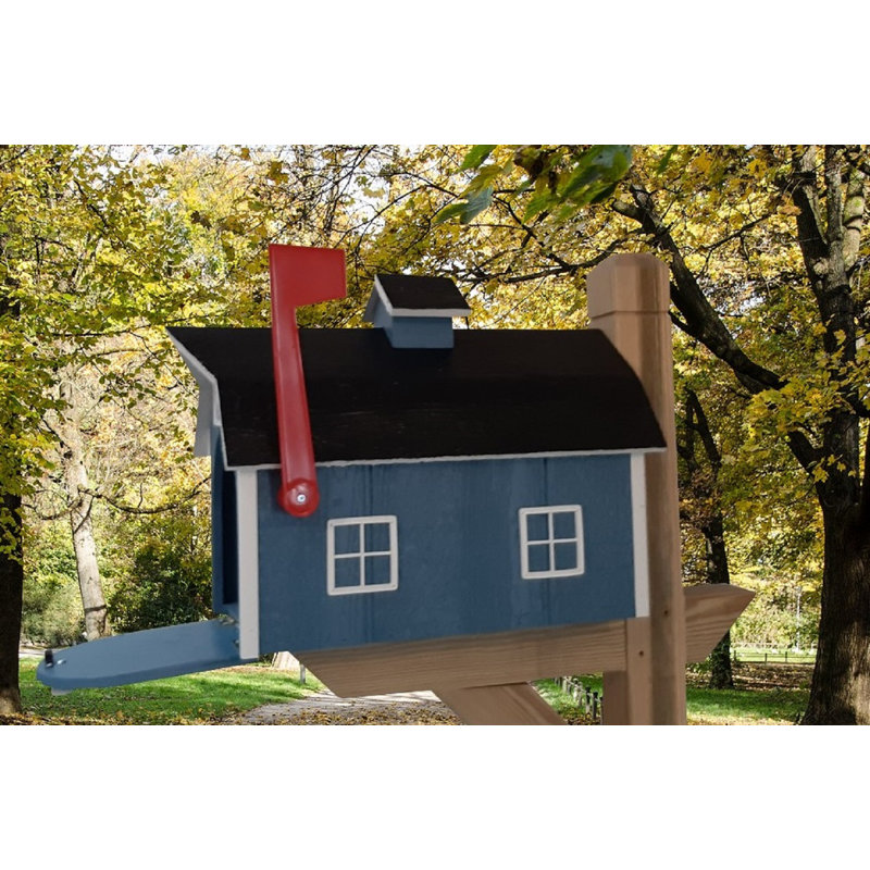 Amish Mailbox + Post Set, Black, Country Blue
