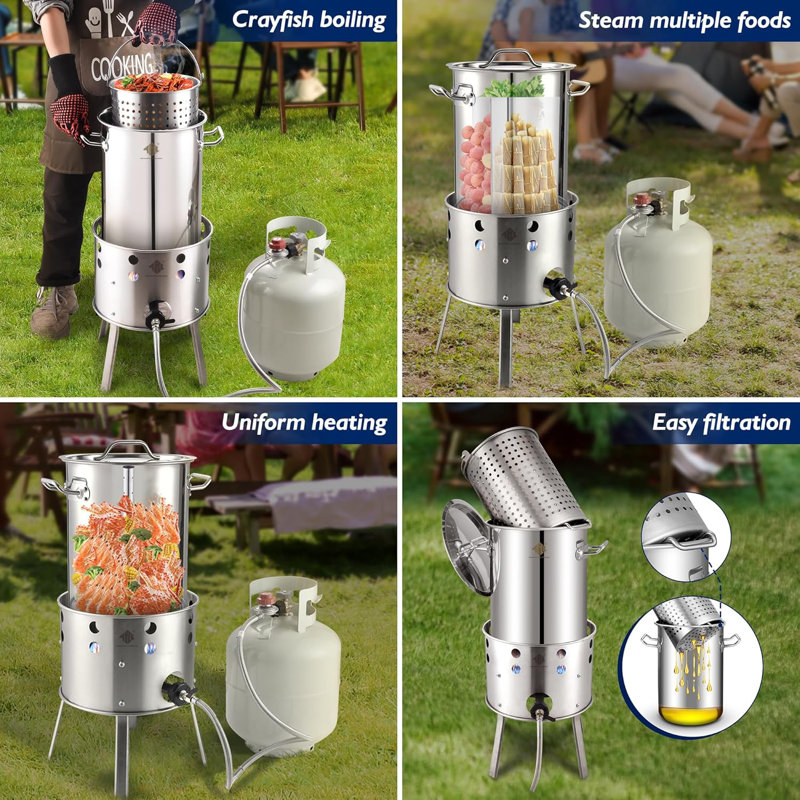 Ensemble de brûleur au propane en acier inoxydable 200 000BTU et wok extérieur 41qt avec pieds à roulettes, 21 pouces Cazo Para Carnitas mexicain robuste, idéal pour les braiser Carnitas